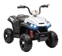 AIYAPLAY Quad elettrico per bambini, 12 V, con sospensioni a 4 ruote, lettore musicale MP3, veicolo per bambini con fari, marcia avanti e indietro, per bambini da 3 a 5 anni, 5 km/h, metallo, bianco