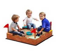 AIYAPLAY Sabbiera per Bambini 3-7 Anni Castello 90x90x17 cm Multicolore | 4 Sedute con Bandierine, Sabbionaia per Bambini, Legno di Abete