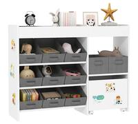 AIYAPLAY Scaffale per bambini per giocattoli e libri, con 11 contenitori in tessuto non tessuto e un armadietto su rotelle, per camera da letto, soggiorno, stanza dei giochi, 105x30x80cm, bianco