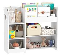 AIYAPLAY Scaffale per giocattoli per bambini con ripiani aperti, scomparti, design con orsacchiotti, organizer per giocattoli per camera da letto, sala giochi, asilo nido, bianco