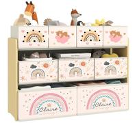 AIYAPLAY Scaffale Portagiochi Bambini 3 Livelli, 9 Contenitori Giallo