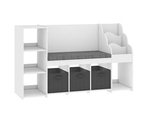 AIYAPLAY Scaffale Portagiochi per Bambini 3-8 Anni con Libreria a 3 Livelli, 3 Cassetti, 4 Scomparti, Cuscino, Bianco Aosom Italy