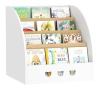 AIYAPLAY Scaffale portagiochi per bambini con scomparto nascosto Organizzatore di giocattoli a 4 livelli con ruote per la camera dei bambini, la stanza dei giochi e la cameretta Bianco e Naturale