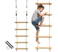 AIYAPLAY Scala di Corda 1.8m, Accessori per Altalene, Corda per Parco Giochi Esterno, Arrampicata a 5 Pioli per Bambini con 2 Moschettoni e 2 Cinghie per Alberi