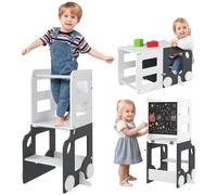 AIYAPLAY Scala Montessori 4 in 1 con 2 Lavagne e Set Tavolo e Sedia Bianco
