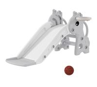 AIYAPLAY Scivolo 3-in-1 per bambini, forma giraffa, canestro da basket, palla, Grigio Aosom Italy