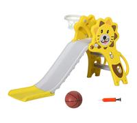 AIYAPLAY Scivolo per Bambini 18-36 Mesi con Canestro da Basket Laterale, Scivolo da Interno in PE, 131x50x74 cm, Giallo e Grigio