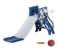 AIYAPLAY Scivolo per Bambini 18-36 Mesi con Canestro da Basket Laterale in PE, 133x60x70 cm, Blu e Grigio