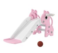 AIYAPLAY Scivolo per Bambini con Scaletta Canestro da Basket, 1-3 Anni Rosa | Con Pallone, Set di Scivolo in Plastica con Design Giraffa, Corrimano Laterali, per Interno ed Esterno