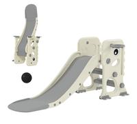 AIYAPLAY Scivolo per Bambini Pieghevole con Canestro e Palla da Basket, in PP e HDPE, 146x52x65 cm, Grigio e Crema Aosom Italy