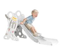 AIYAPLAY Scivolo per Bimbi 18-36 Mesi a Tema Spaziale con Scale Antiscivolo, Scivolo da Interno in PE e PP, 157x46.5x80 cm, Grigio e Bianco
