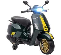 AIYAPLAY Scooter elettrico Vespa 6 V moto elettrica per bambini 3-6 anni dim. 107L x 47W x 73H cm Musica MP3 Porta USB Radio FM Faro 2 ruote di allenamento - Verde