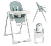 AIYAPLAY Seggiolone Pappa Pieghevole per Bambini 6-36 Mesi con Altezza Regolabile, Doppio Vassoio Lavabile, Ruote, Verde Aosom Italy