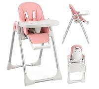 AIYAPLAY Seggiolone Pappa Pieghevole per Bambini 6-36 Mesi con Altezza Regolabile, Doppio Vassoio Lavabile, Ruote, Rosa Aosom Italy