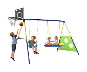 AIYAPLAY Set 2 Altalene da Giardino con Canestro e Porta da Calcio Età 3-8 Anni