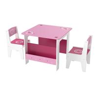 AIYAPLAY Set 2 Sedie e Tavolo per Bambini 3-8 Anni in Legno MDF con Cuori Rosa