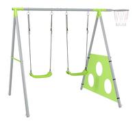 AIYAPLAY Set Altalena da Giardino per Bambini 3 in 1 con Altalena per Bambini, Canestro da Basket e Porta da Calcio, Gioco per Bambini 3-8 Anni con Telaio ad A in Metallo per Uso Esterno, Carico 90kg