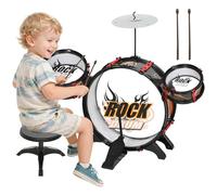 AIYAPLAY Set Batteria Giocattolo per Bambini 3-6 Anni con Sgabello Nero
