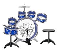 AIYAPLAY Set Batteria per Bambini 3-6 Anni con Grancassa con Pedale, Gioco Musicale per Bambini con Tamburi Medi e Piccoli, Piatto e Sgabello, Blu