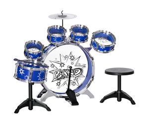 AIYAPLAY Set Batteria per Bambini con Grancassa, Tamburi, Piatto e Sgabello Blu