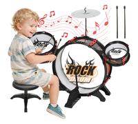 AIYAPLAY Set Batteria per Bambini con Sgabello, Gioco Musicale Età 3-6 Anni Nero