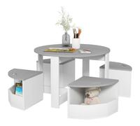 AIYAPLAY Set Tavolo per Bambini e 4 Sgabelli con Vano Contenitore Legno Grigio
