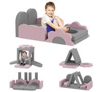 AIYAPLAY Set di 12 blocchi di schiuma per arrampicare, costruire, strisciare, tappetini da gioco in schiuma con cordura, Grigio+Rosa Aosom Italy