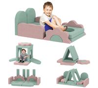 AIYAPLAY Set di 12 blocchi di schiuma per arrampicare, costruire, strisciare, tappetini da gioco interni con rivestimento in velluto, verde + rosa Aosom Italy