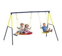 AIYAPLAY Set di Altalene per Bambini con Doppia Altalena 150kg Multicolore | Parco Giochi da Esterno per Giardino, Corde Regolabili, Struttura in Metallo, per Età 3-8 Anni
