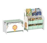 AIYAPLAY Set di Mobili Portagiochi per Bambini con Baule con Coperchio e Scaffale con 6 Cassetti in Tessuto e Libreria a 2 Livelli per Cameretta e Sala Giochi, Verde