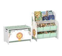 AIYAPLAY Set di Mobili Portagiochi per Bambini con Scaffale e Baule, Verde
