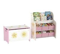 AIYAPLAY Set di Mobili Portagiochi per Bambini Scaffale 6 Cassetti Rosa | in Tessuto, Libreria a 2 Livelli, Baule con Coperchio, Salvaspazio, per Cameretta