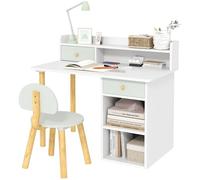 AIYAPLAY Set di scrivania e sedia per bambini +3 anni Scrivania per bambini con cassetti, scomparti e ripiani per la camera da letto e la sala studio Verde e bianco