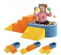 AIYAPLAY Set Gioco Morbido 5 Pezzi per Bambini, Blocchi in Schiuma con Piscina di Palline, Base Antiscivolo per Arrampicarsi e Gattonare, Gioco Montessori da Interno