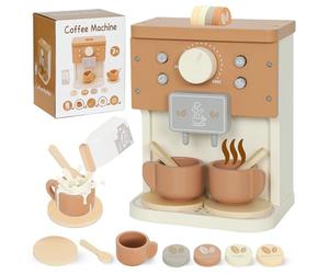 AIYAPLAY Set Macchina del Caffè Giocattolo in Legno per Bambini 3+ Marrone