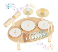 AIYAPLAY Set Musicale per Bambini, Strumenti in Legno e Metallo con Tamburi e Xilofono per Età 2+ Anni, Regali Musicali per Bambini e Bambine, Colore Legno Naturale