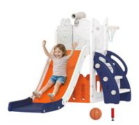 AIYAPLAY Set Scivolo per Bambini 1-3 Anni con Canestro e Telescopio, Blu scuro