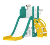 AIYAPLAY Set Scivolo per Bambini 5 in 1 con Canestro, 1-3 Anni Giallo | Scaletta, Telescopio Giocattolo e Contenitore, Giochi per Bambini da Interno ed Esterno
