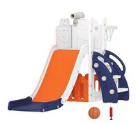 AIYAPLAY Set Scivolo per Bambini 5 in 1 con Canestro, Scaletta, Telescopio e Contenitori, Età 1-3 Anni, Blu scuro Aosom Italy