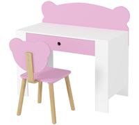 AIYAPLAY Set Scrivania con Cassetto e Sedia per Bambini a Orsetto 3-8 Anni Rosa