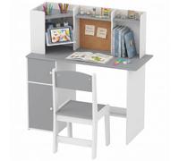 AIYAPLAY Set Scrivania e Sedia per Bambini 5-12 Anni con Libreria, Grigio | Portapenne, Supporto Regolabile per Tablet, Armadietti e Bacheca, Tavolo da Studio, Banco Scuola in Legno, Cameretta, Asilo