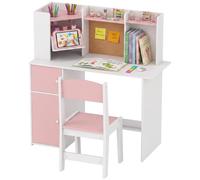 AIYAPLAY Set Scrivania e Sedia per Bambini 5-12 Anni con Libreria, Rosa | Portapenne, Supporto Regolabile per Tablet, Armadietti e Bacheca, Tavolo da Studio, Banco Scuola in Legno, Cameretta, Asilo