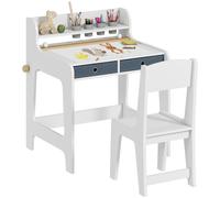 AIYAPLAY Set Scrivania e Sedia per Bambini con Ripiano, Portabicchieri, Cassetti