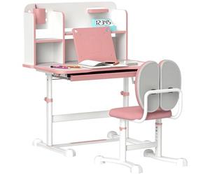 AIYAPLAY Set Scrivania e Sedia per Bambini Regolabili in Altezza, Rosa