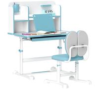 AIYAPLAY Set Scrivania e Sedia Regolabili per Bambini con Piano Inclinabile e Cassetto Scaffale Ergonomico Blu per Studio e Gioco Aosom