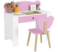AIYAPLAY Set Scrivania per Bambini con Sedia, Tavolo da Studio con Cassetto, Schienale a Forma di Orsetto, Età 3-8 Anni, Rosa