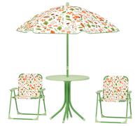 AIYAPLAY Set da Giardino 4 Pezzi per Bambini con Motivo a Volpe e Tavolino Rotondo, 2 Sedie Pieghevoli e un Ombrellone, Tavolino con Sedie per Bimbi 2-5 Anni da Esterno, Verde