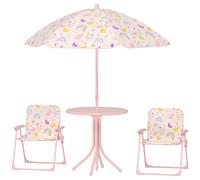 AIYAPLAY Set Tavolo, 2 Sedie e Ombrellone da Giardino per Bimbi 2-5 Anni Rosa