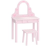 AIYAPLAY Set tavolo da trucco 2 in 1 per bambini con sgabello e specchio, rosa Aosom Italy