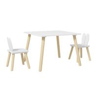AIYAPLAY Set Tavolo e 2 Sedie per Bambini 3-6 Anni, Bianco | Tavolo per Bambini e Sedie, Schienale a Orecchie di Coniglio, per Cameretta, Sala Giochi, Asilo, Disegno, Lettura, Scrittura